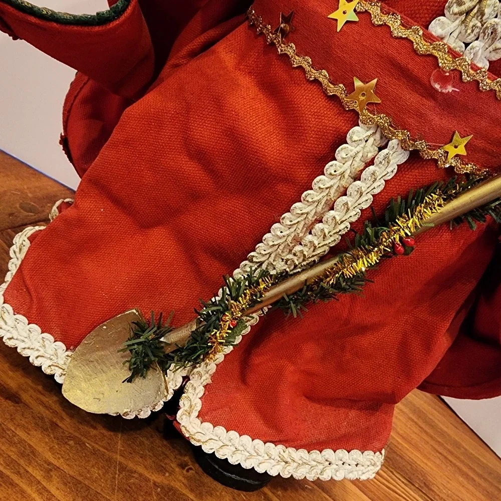 Vintage Grandeur Noel Santa Fabric Mache Red‎ Cloak Tree Shovel Tabletop 14